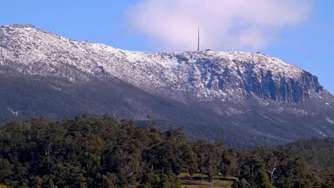 Time-lapse of clouds over a snow-covered kunanyi / Mt Wellington on a sunny day Stock Footage 161635447