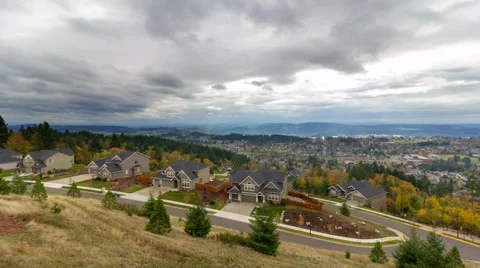 Time Lapse of Clouds Over Suburban Homes in Happy Valley Oregon in Fall Season Stock Footage 56753964