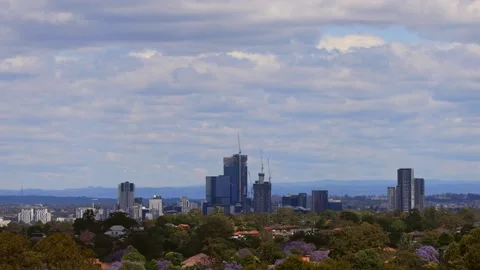 Time lapse clouds over towers of Parramatta cityscape in Sydney west 4k. Stock-Footage 165149789