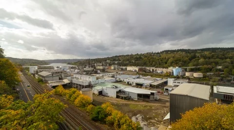 Time lapse of clouds over Willamette Falls in Oregon City one autumn day 4k uhd Stock Footage 68601251