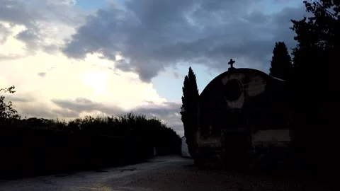Time-lapse clouds passing in front of a Christian chapel. Peralada. Catalonia Stock Footage 140932072