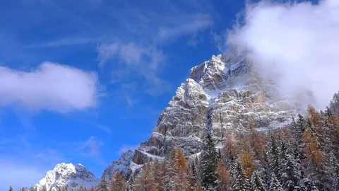 Time-lapse of clouds passing near the Monte Pelmo with snow melting Stock Footage 129562127