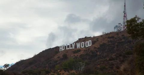 Time-Lapse of Clouds Passing Over the Hollywood Sign Stock Footage 37455926