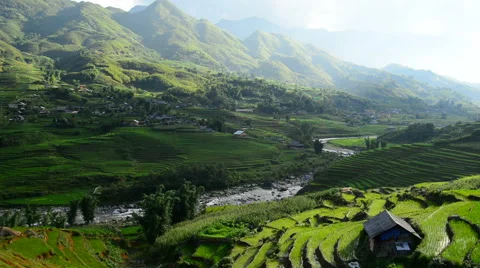 Time Lapse of Clouds Passing over a Valley of Rice Terraces in Sapa Vietnam Stock Footage 42689920
