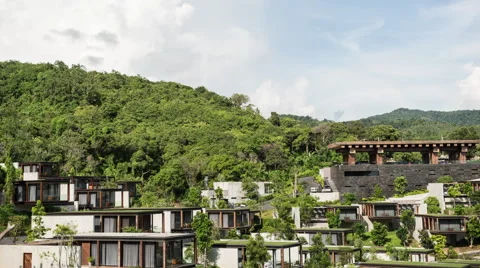 Time Lapse of Clouds Passing Over Modern Hotel Stock Footage 53574735