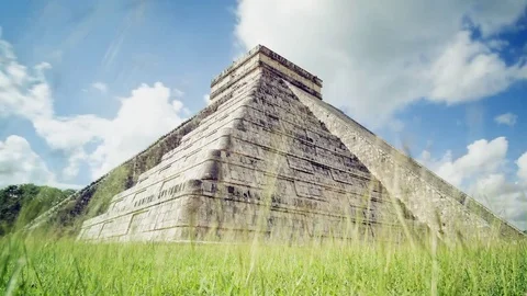 Time-Lapse of Clouds passing over Temple of Kukulkan at Chichen Itza - 1 Stock Footage 84069436