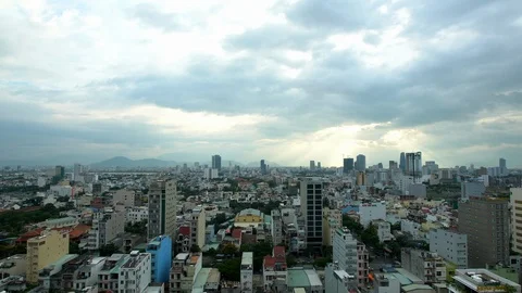 Time Lapse of Clouds Passing over Da Nang City Skyline - Vietnam Stock Footage 87210384