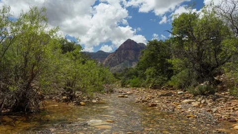 Time Lapse of Clouds Passing Over a Running Creek Stock Footage 107946466