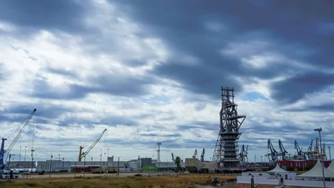 Time lapse of the clouds passing through the blast furnace of Puerto de Sagun Stock Footage 150826766