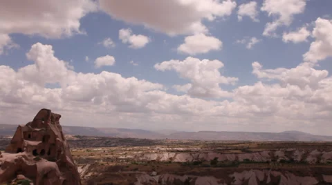 Time lapse clouds passing Uchisar Stock Footage 34356452