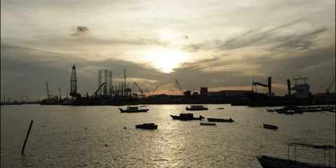 Time Lapse of clouds rolling by Maritime Port Video stock 35410127