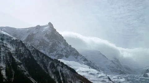 Time-lapse of clouds rolling over the snow covered mountain Stock Footage 116789307