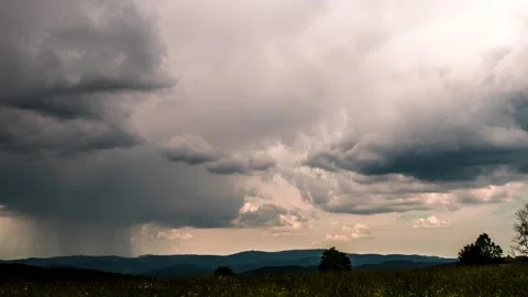 Time Lapse Clouds, storm and rain over the Forest Stock Footage 132174439