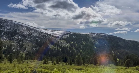 Time lapse of cloudscape behind of the mountains top. Snow, rocks, cliffs and Stock Footage 115095216