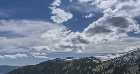 Time lapse of cloudscape behind of the mountains top. Snow, rocks, cliffs and Stock Footage 115095340