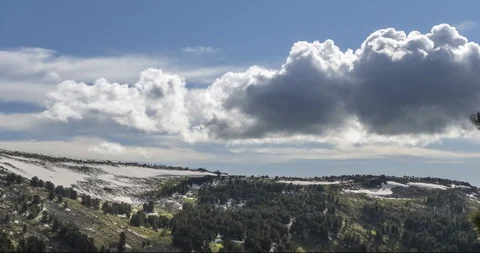Time lapse of cloudscape behind of the mountains top. Snow, rocks, cliffs and Stock Footage 125597547