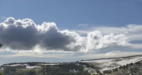 Time lapse of cloudscape behind of the mountains top. Snow, rocks, cliffs and Stock Footage 132175826