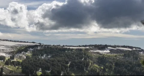 Time lapse of cloudscape behind of the mountains top. Snow, rocks, cliffs and Stock Footage 134478279