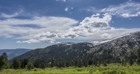 Time lapse of cloudscape behind of the mountains top. Snow, rocks, cliffs and Stock Footage 141910124