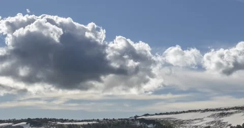Time lapse of cloudscape behind of the mountains top. Snow, rocks, cliffs and Stock Footage 147195713