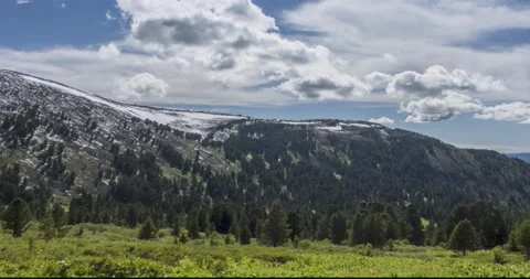 Time lapse of cloudscape behind of the mountains top. Snow, rocks, cliffs and Stock Footage 149421700