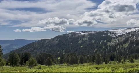 Time lapse of cloudscape behind of the mountains top. Snow, rocks, cliffs and Stock Footage 152994281