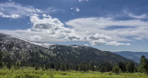Time lapse of cloudscape behind of the mountains top. Snow, rocks, cliffs and Stock Footage 154560329