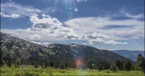 Time lapse of cloudscape behind of the mountains top. Snow, rocks, cliffs and Stock Footage 156049622