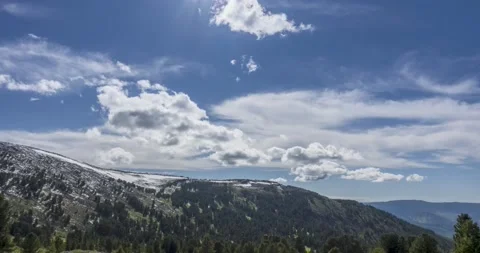 Time lapse of cloudscape behind of the mountains top. Snow, rocks, cliffs and Stock Footage 178531392