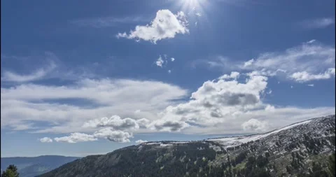 Time lapse of cloudscape behind of the mountains top. Snow, rocks, cliffs and Stock Footage 193491203
