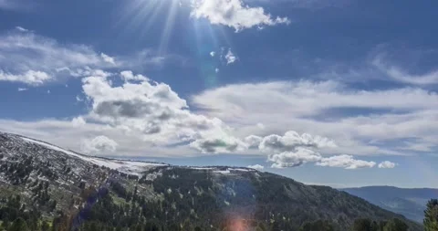Time lapse of cloudscape behind of the mountains top. Snow, rocks, cliffs and Stock Footage 202283166