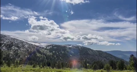 Time lapse of cloudscape behind of the mountains top. Snow, rocks, cliffs and Stock Footage 211916571
