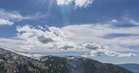 Time lapse of cloudscape behind of the mountains top. Snow, rocks, cliffs and Stock Footage 221257634