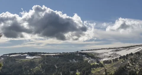 Time lapse of cloudscape behind of the mountains top. Snow, rocks, cliffs and Stock Footage 252070219