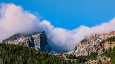 Time Lapse - Cloudscape over Hallett Peak of  Rocky Mountain Natioanal Park in Stock Footage 118890507