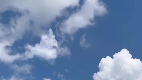 Time Lapse Cloudscape Video Of Fluffy White Clouds Above Moving Fast In Blue Sky Stock Footage 137645172