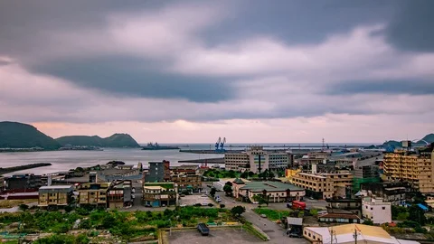Time  Lapse - Cloudy Day in a Harbor Town in Taiwan - 4K Stock Footage 104975727