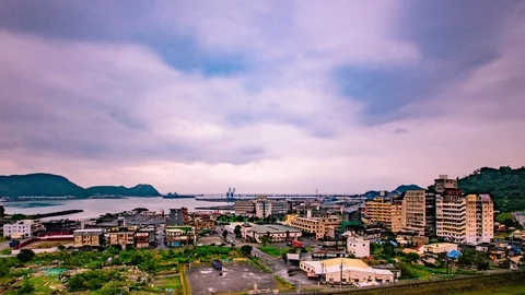 Time  Lapse - Cloudy Day in a Harbor Town in Taiwan - 4K Stock Footage 109590725