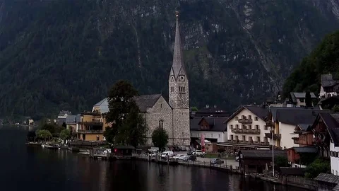 Time Lapse of Cloudy Hallstatt Mountain Village in Austria Stock Footage 69190973