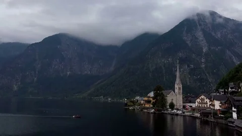 Time Lapse of Cloudy Hallstatt Mountain Village in Austria. Stock Footage 69191053