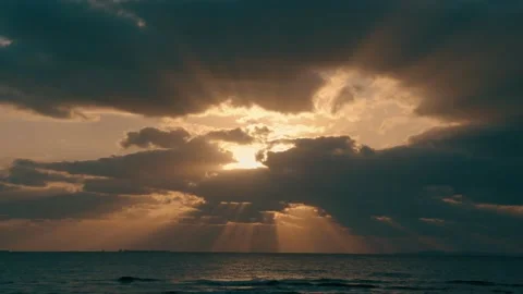 Time lapse Cloudy moving over the sea before sunset Stock Footage 153591030