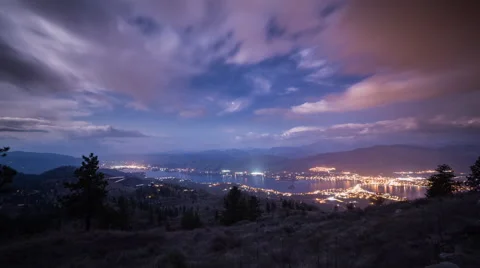 Time lapse of cloudy night at Osoyoos Stock Footage 49402467