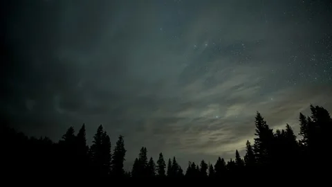 Time lapse of a cloudy night sky with clear areas showing millions of stars.  Stock Footage 258795834