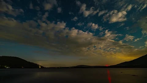 A Time-lapse a cloudy night sky over Bassenthwaite Lake in the English Lake.. Stock Footage 318622948