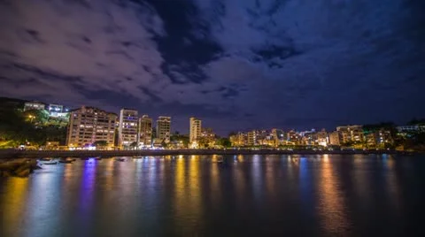 Time Lapse of cloudy night at Stanley Bay Stock Footage