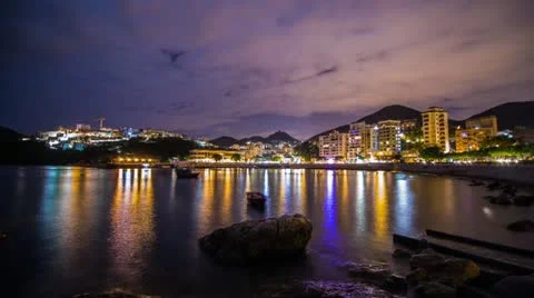 Time Lapse of Cloudy Night at Stanley Bay with flashes Stock-Footage 20471679