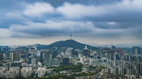 Time lapse cloudy over Seoul city with Seoul Tower. Stock Footage 127026007
