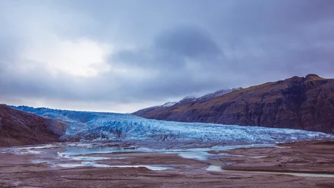 Time Lapse - Cloudy Raining Day in Glacier - Iceland Stock Footage 88986402