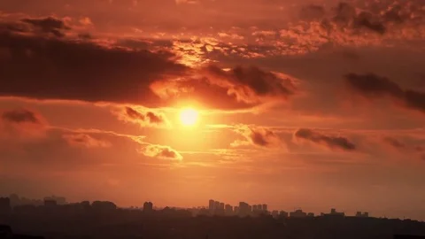 Time Lapse cloudy red sky at sunset Stock Footage 76566733