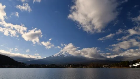 Time lapse of cloudy sky and Fuji mountain at Kawaguchiko lake, Japan Stock Footage 100011023